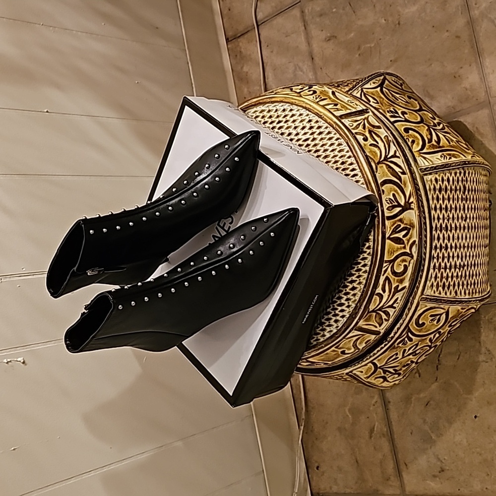 Nine West Black Pointed Toe Studded Ankle Boots